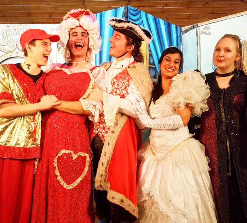Pantomime cast promo shot, Michelle in bridal gown as leading lady