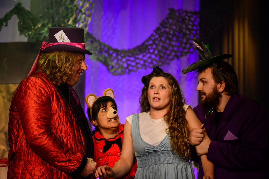 Stage photo of Alice in Wonderland, Michelle Kelly as Dormouse